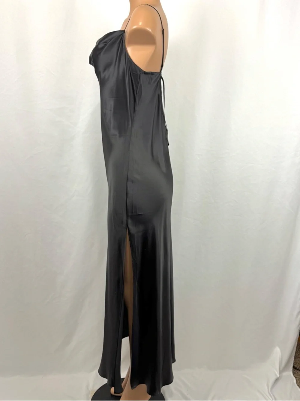 Y2K Victoria's Secret Silk Black Draped Bias Cut Vintage Maxi Gown Slip Dress L